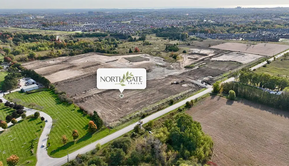 Aerial view of the Northgate Trails site in north Ajax, Lakeview Homes