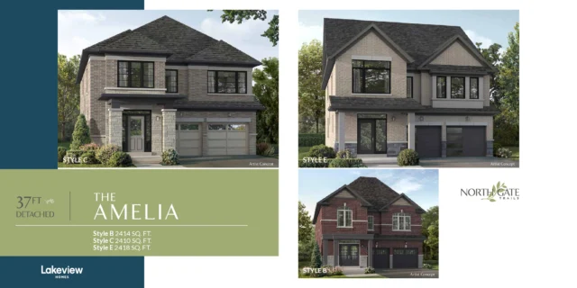 The Amelia 37′ detached elevations at Northgate Trails by Lakeview Homes in north Ajax