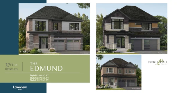 The Edmund 37′ detached elevations at Northgate Trails by Lakeview Homes in north Ajax