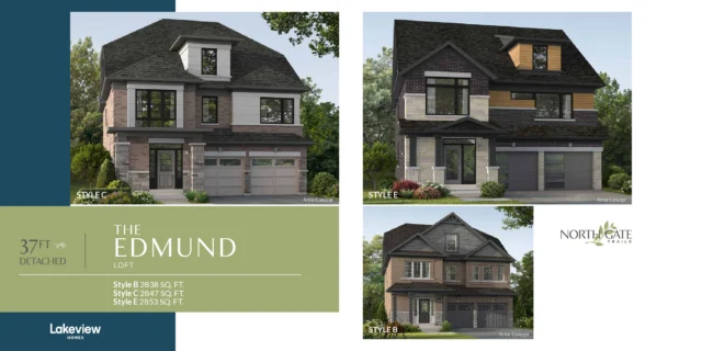 The Edmund Loft 37′ detached elevations at Northgate Trails by Lakeview Homes in north Ajax