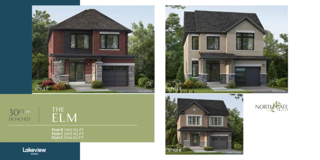 The Elm 30′ detached elevations at Northgate Trails by Lakeview Homes in north Ajax