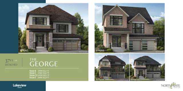 The George 37′ detached elevations at Northgate Trails by Lakeview Homes in north Ajax