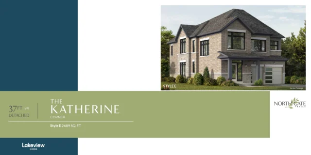 The Katherine Corner 37′ detached elevations at Northgate Trails by Lakeview Homes in north Ajax