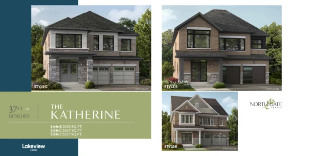 The Katherine 37′ detached elevations at Northgate Trails by Lakeview Homes in north Ajax
