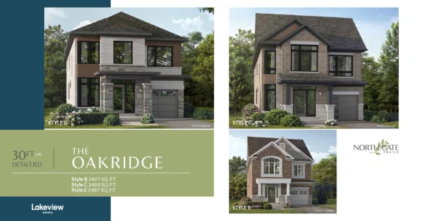 The Oakridge 30′ detached elevations at Northgate Trails by Lakeview Homes in north Ajax