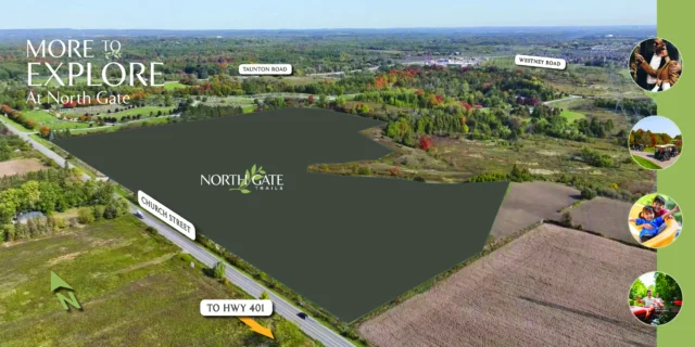 Aerial view of the Northgate Trails site at Church Street North and Taunton Road West in north Ajax