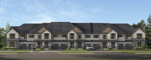Traditional street townhomes rendering at Northgate Trails in north Ajax