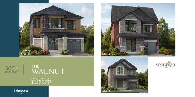 The Walnut 30′ detached elevations at Northgate Trails by Lakeview Homes in north Ajax